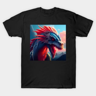 Blue Scaled Dragon with Orange Spikes T-Shirt